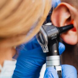 Close-up of an otoscope, ear exam