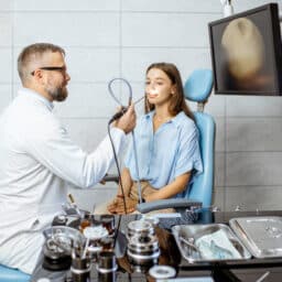 Young woman getting a nasal endoscopy