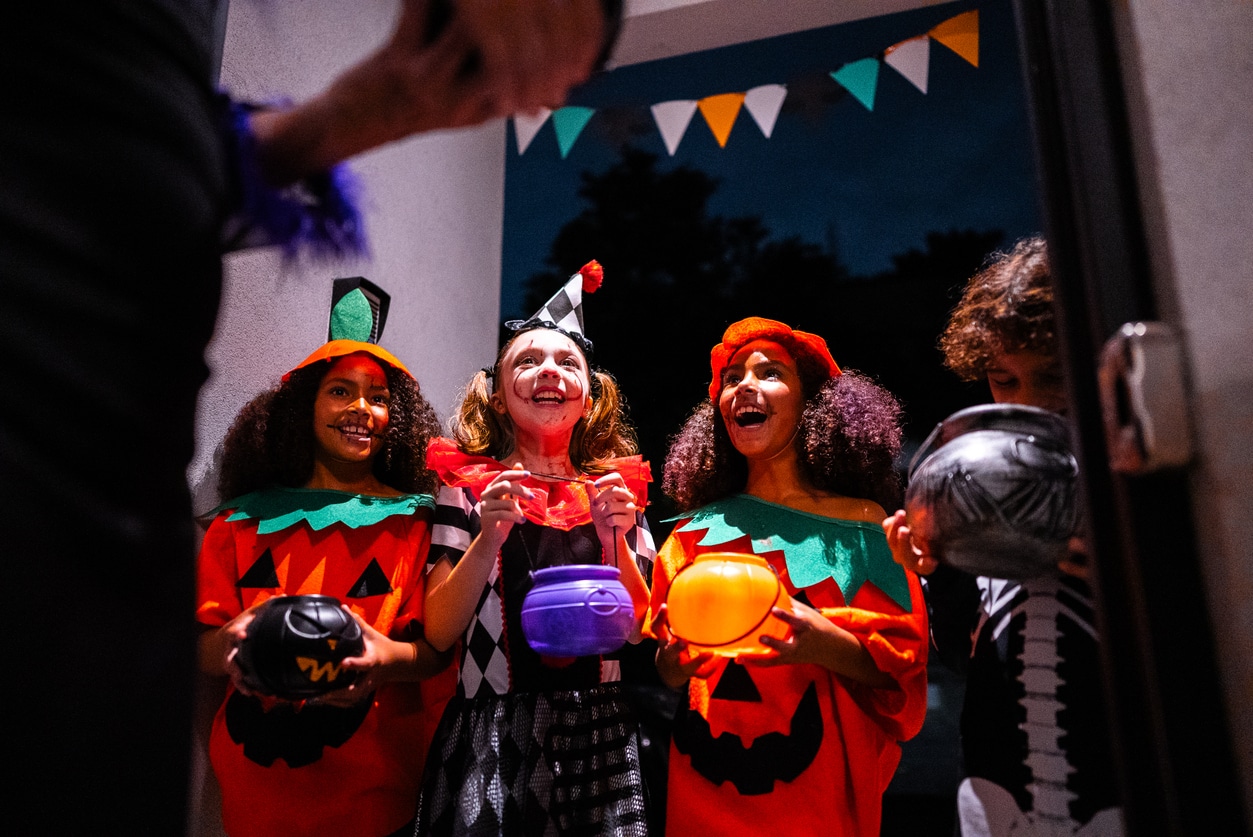 Kids asking trick or treat on Halloween